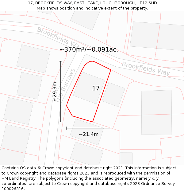 17, BROOKFIELDS WAY, EAST LEAKE, LOUGHBOROUGH, LE12 6HD: Plot and title map