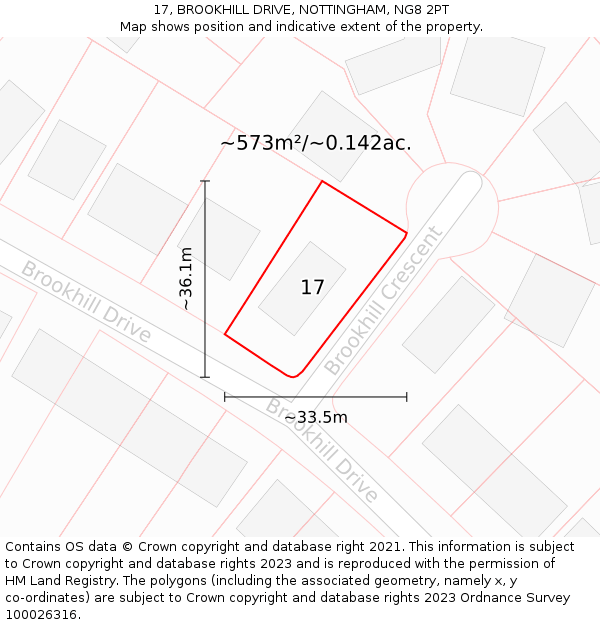 17, BROOKHILL DRIVE, NOTTINGHAM, NG8 2PT: Plot and title map