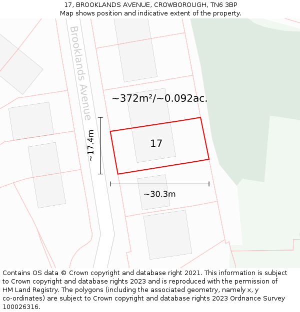 17, BROOKLANDS AVENUE, CROWBOROUGH, TN6 3BP: Plot and title map