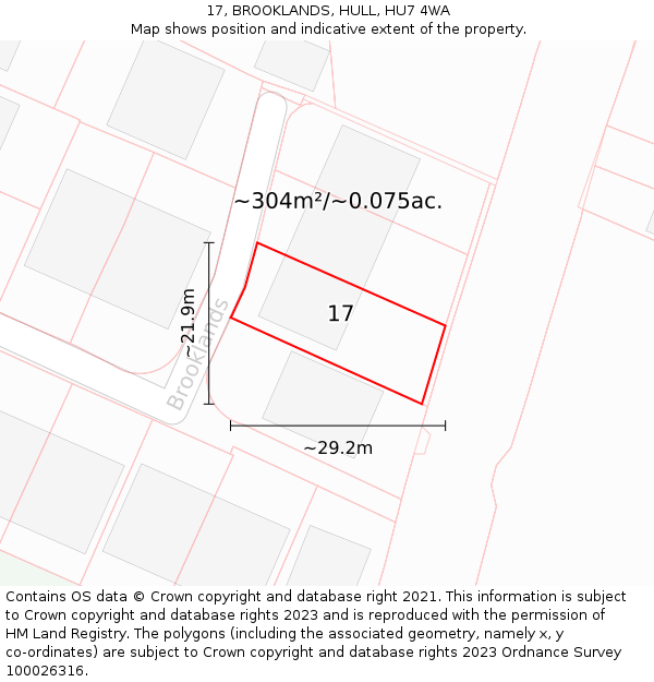 17, BROOKLANDS, HULL, HU7 4WA: Plot and title map