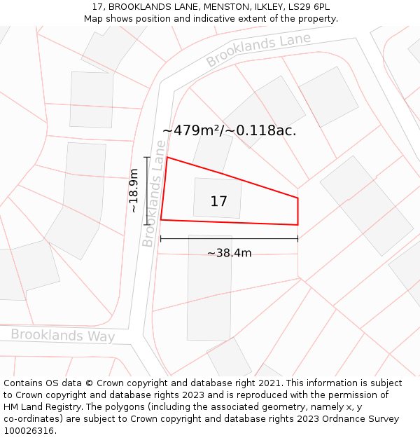 17, BROOKLANDS LANE, MENSTON, ILKLEY, LS29 6PL: Plot and title map