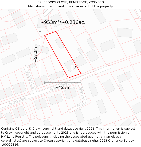 17, BROOKS CLOSE, BEMBRIDGE, PO35 5RG: Plot and title map