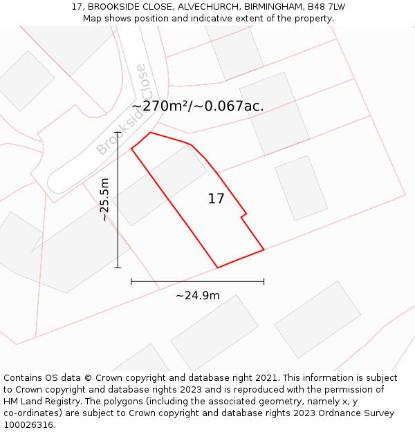 17, BROOKSIDE CLOSE, ALVECHURCH, BIRMINGHAM, B48 7LW: Plot and title map