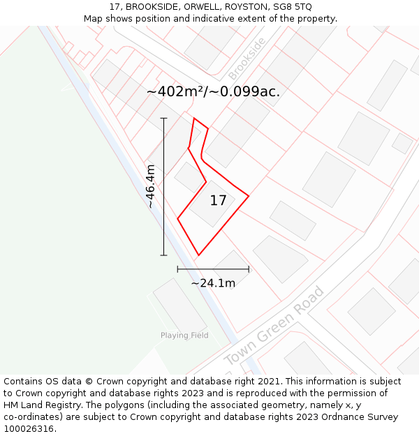 17, BROOKSIDE, ORWELL, ROYSTON, SG8 5TQ: Plot and title map