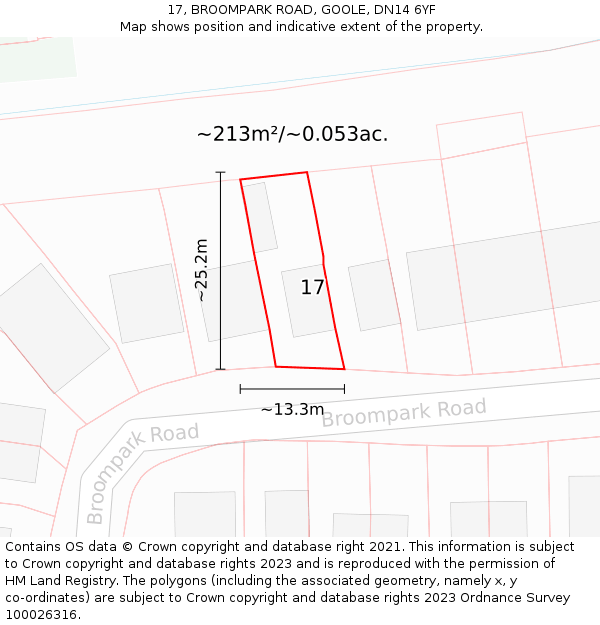 17, BROOMPARK ROAD, GOOLE, DN14 6YF: Plot and title map
