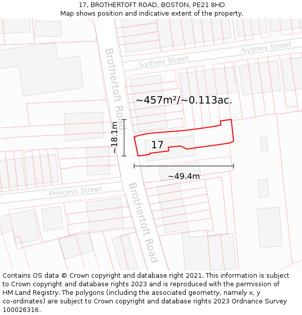 17, BROTHERTOFT ROAD, BOSTON, PE21 8HD: Plot and title map