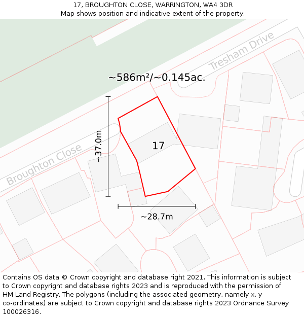 17, BROUGHTON CLOSE, WARRINGTON, WA4 3DR: Plot and title map
