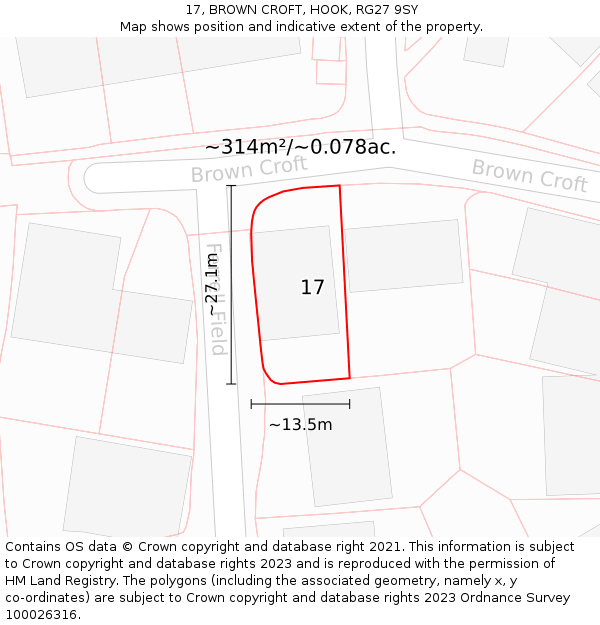 17, BROWN CROFT, HOOK, RG27 9SY: Plot and title map