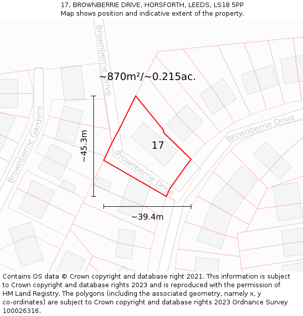 17, BROWNBERRIE DRIVE, HORSFORTH, LEEDS, LS18 5PP: Plot and title map
