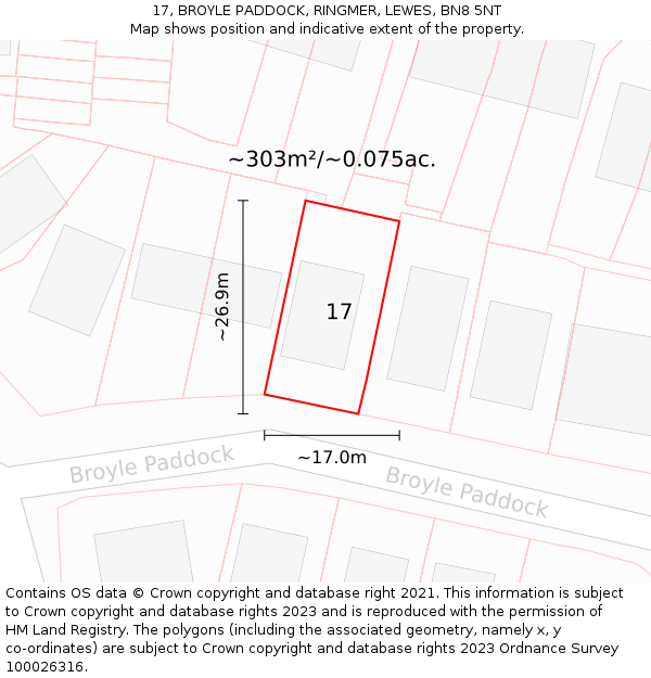 17, BROYLE PADDOCK, RINGMER, LEWES, BN8 5NT: Plot and title map