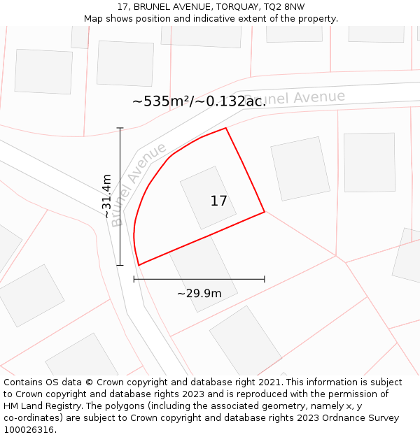 17, BRUNEL AVENUE, TORQUAY, TQ2 8NW: Plot and title map