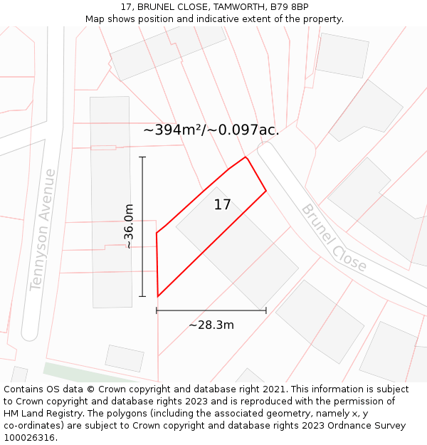 17, BRUNEL CLOSE, TAMWORTH, B79 8BP: Plot and title map
