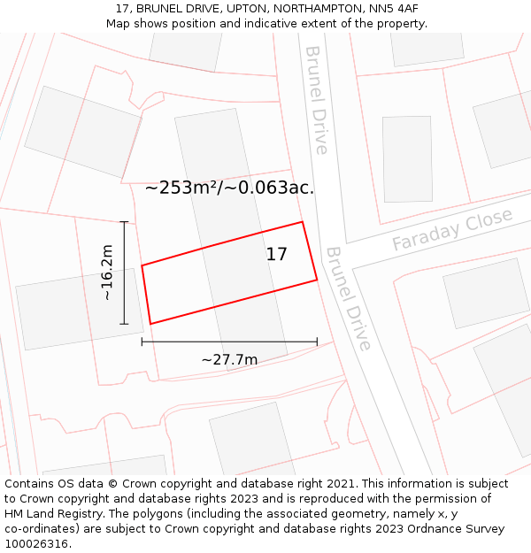 17, BRUNEL DRIVE, UPTON, NORTHAMPTON, NN5 4AF: Plot and title map
