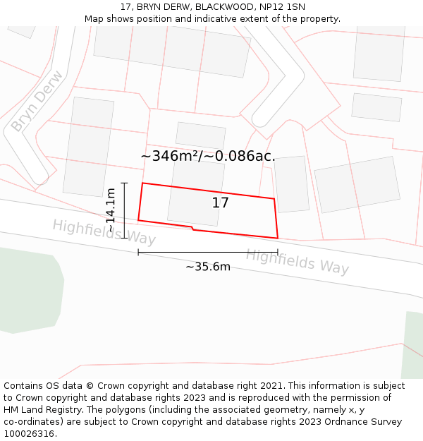 17, BRYN DERW, BLACKWOOD, NP12 1SN: Plot and title map