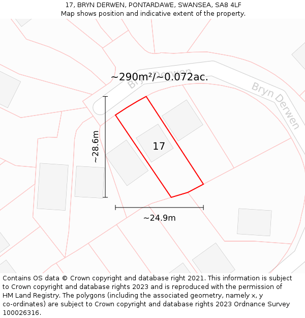 17, BRYN DERWEN, PONTARDAWE, SWANSEA, SA8 4LF: Plot and title map
