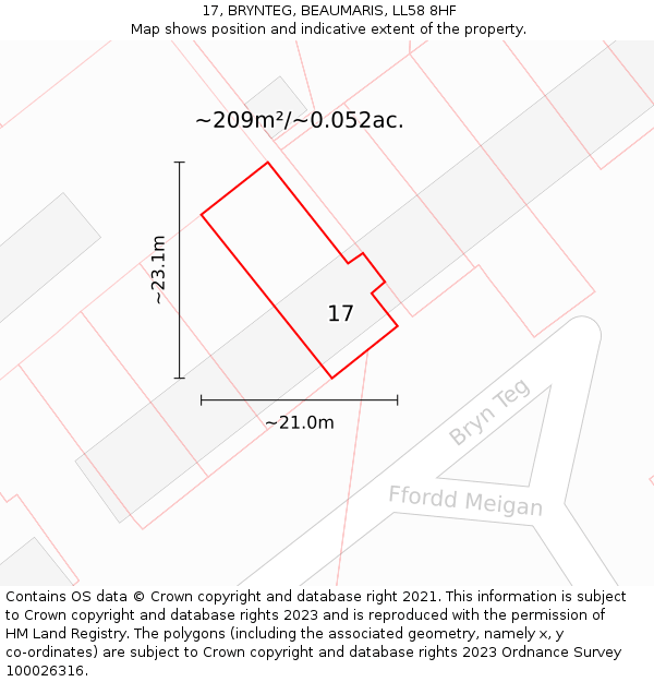 17, BRYNTEG, BEAUMARIS, LL58 8HF: Plot and title map