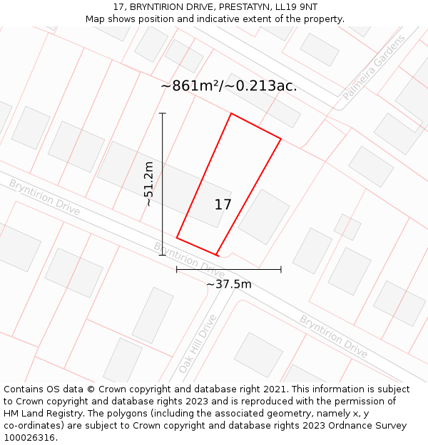 17, BRYNTIRION DRIVE, PRESTATYN, LL19 9NT: Plot and title map