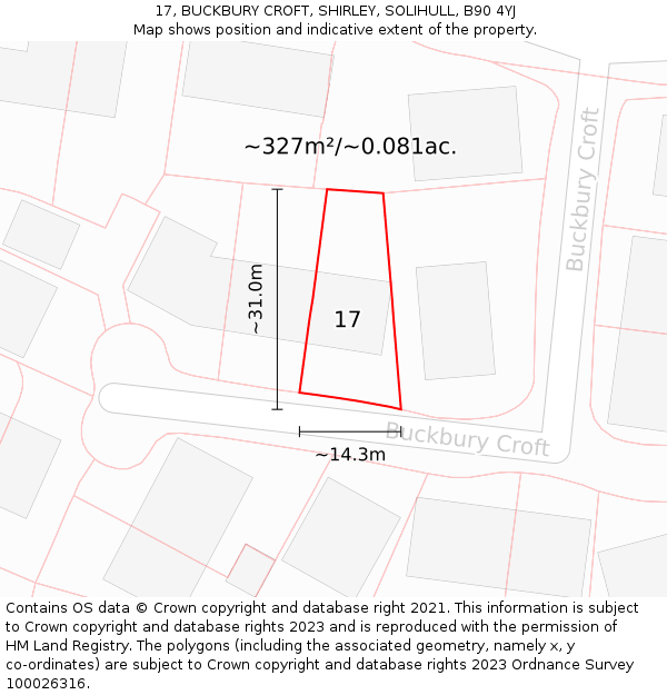 17, BUCKBURY CROFT, SHIRLEY, SOLIHULL, B90 4YJ: Plot and title map