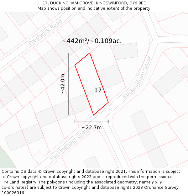 17, BUCKINGHAM GROVE, KINGSWINFORD, DY6 9ED: Plot and title map