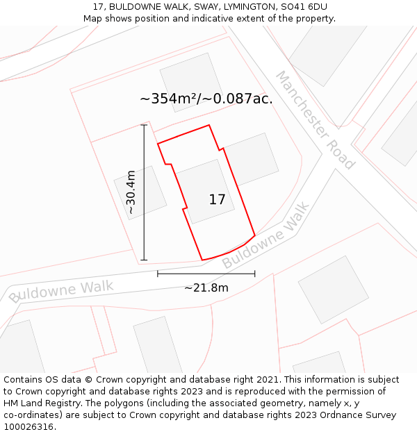 17, BULDOWNE WALK, SWAY, LYMINGTON, SO41 6DU: Plot and title map