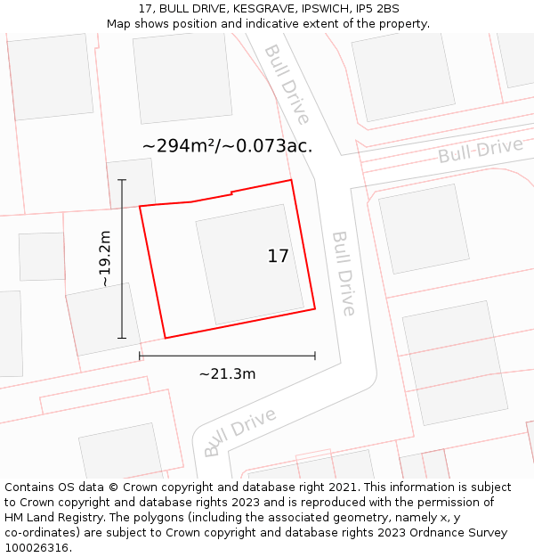 17, BULL DRIVE, KESGRAVE, IPSWICH, IP5 2BS: Plot and title map