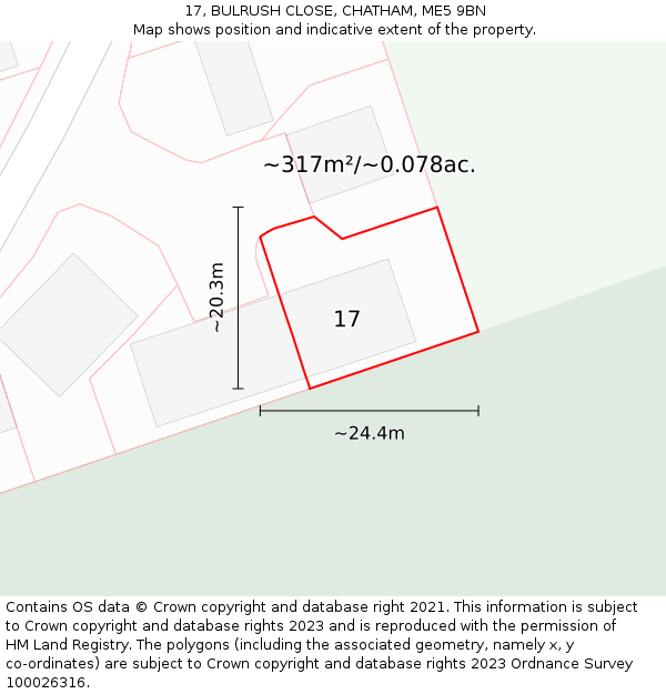 17, BULRUSH CLOSE, CHATHAM, ME5 9BN: Plot and title map