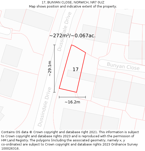 17, BUNYAN CLOSE, NORWICH, NR7 0UZ: Plot and title map