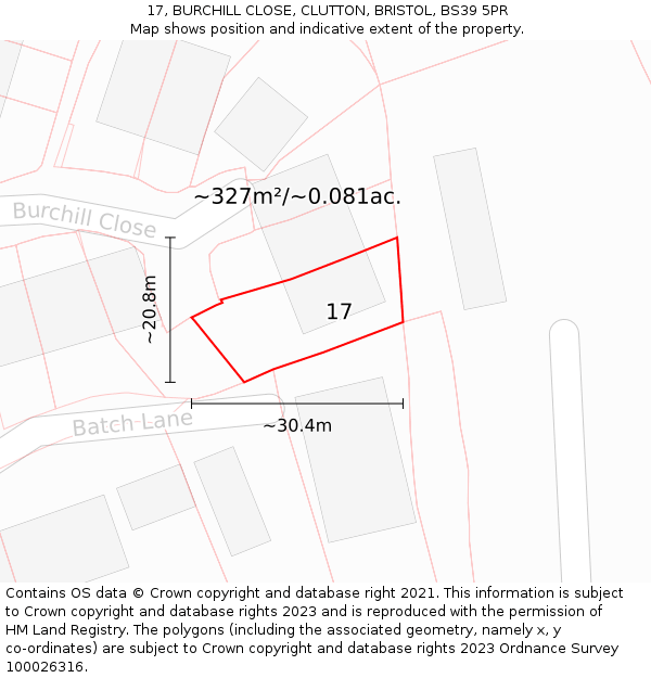 17, BURCHILL CLOSE, CLUTTON, BRISTOL, BS39 5PR: Plot and title map