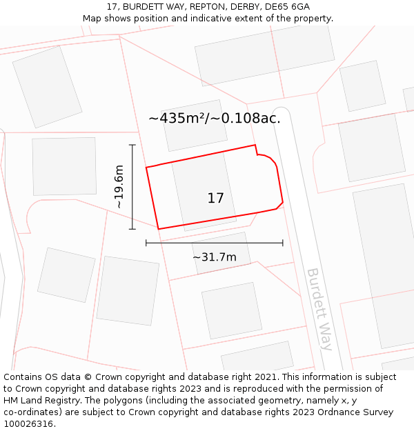 17, BURDETT WAY, REPTON, DERBY, DE65 6GA: Plot and title map