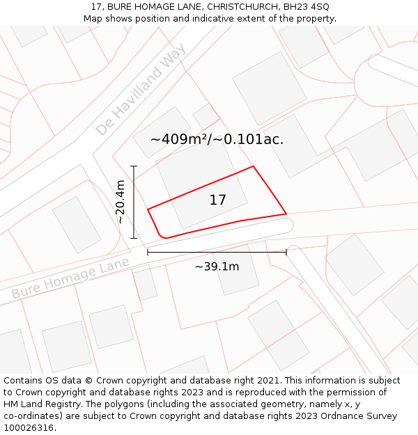 17, BURE HOMAGE LANE, CHRISTCHURCH, BH23 4SQ: Plot and title map
