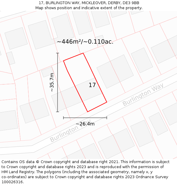 17, BURLINGTON WAY, MICKLEOVER, DERBY, DE3 9BB: Plot and title map