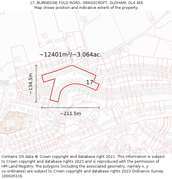17, BURNEDGE FOLD ROAD, GRASSCROFT, OLDHAM, OL4 4EE: Plot and title map