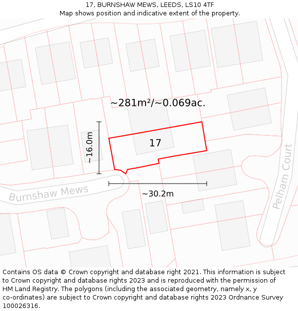 17, BURNSHAW MEWS, LEEDS, LS10 4TF: Plot and title map