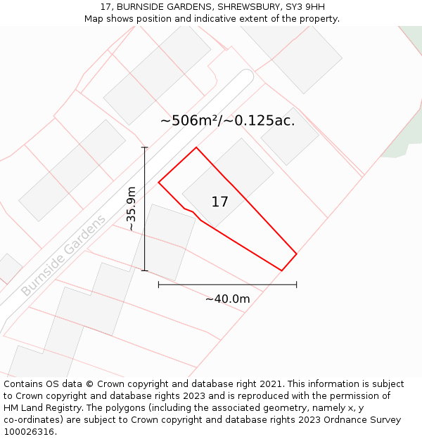 17, BURNSIDE GARDENS, SHREWSBURY, SY3 9HH: Plot and title map