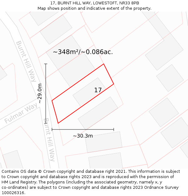 17, BURNT HILL WAY, LOWESTOFT, NR33 8PB: Plot and title map