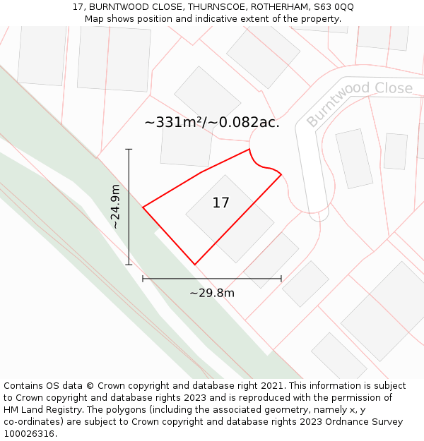 17, BURNTWOOD CLOSE, THURNSCOE, ROTHERHAM, S63 0QQ: Plot and title map