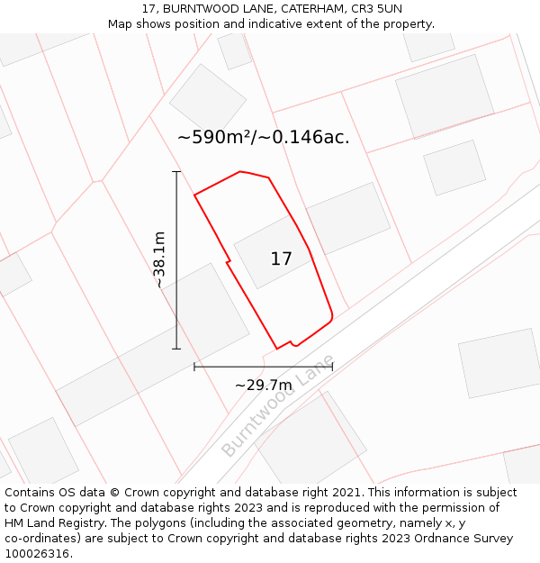17, BURNTWOOD LANE, CATERHAM, CR3 5UN: Plot and title map