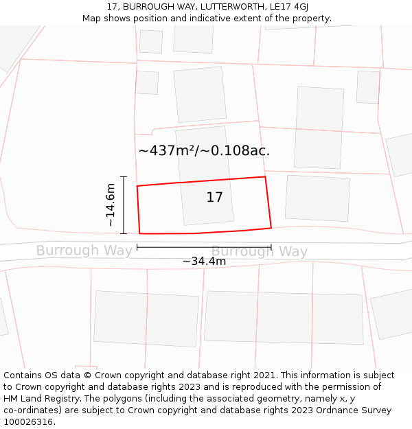17, BURROUGH WAY, LUTTERWORTH, LE17 4GJ: Plot and title map