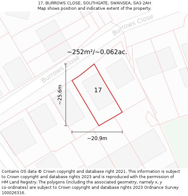 17, BURROWS CLOSE, SOUTHGATE, SWANSEA, SA3 2AH: Plot and title map