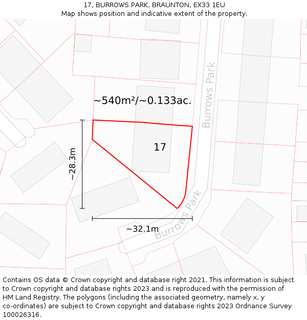 17, BURROWS PARK, BRAUNTON, EX33 1EU: Plot and title map
