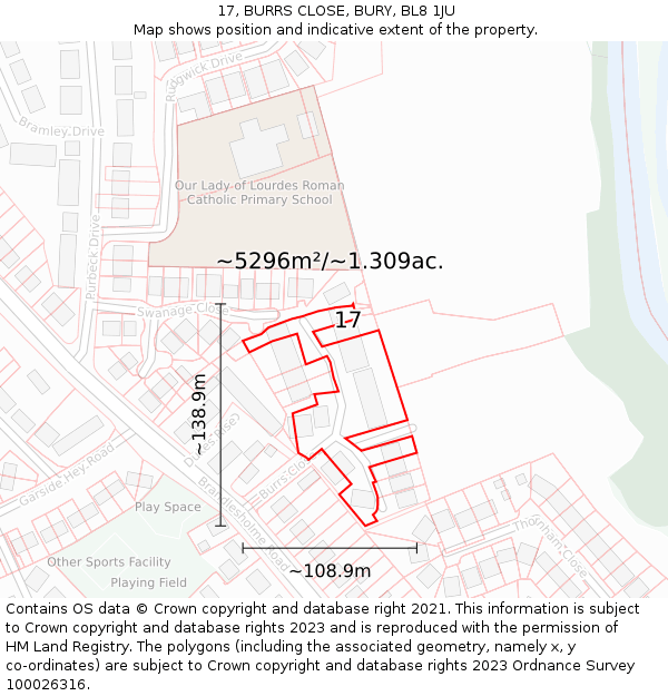 17, BURRS CLOSE, BURY, BL8 1JU: Plot and title map