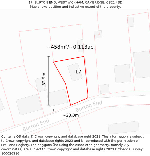 17, BURTON END, WEST WICKHAM, CAMBRIDGE, CB21 4SD: Plot and title map