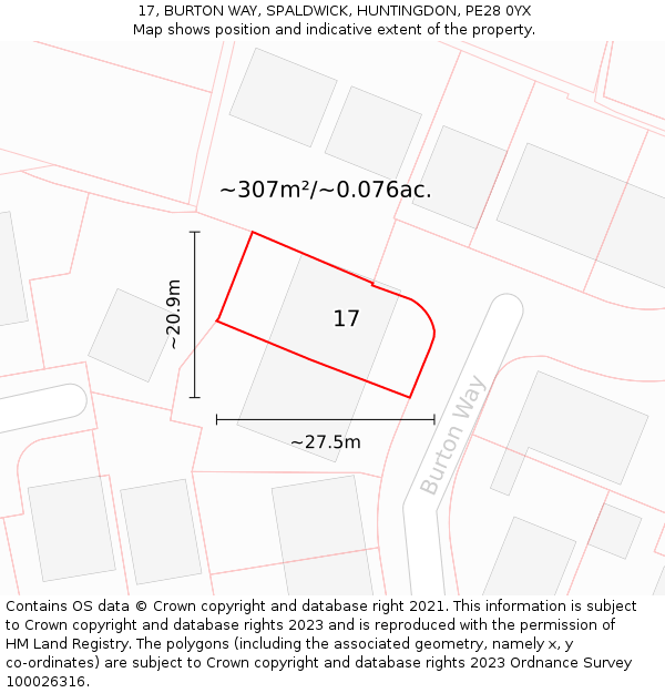 17, BURTON WAY, SPALDWICK, HUNTINGDON, PE28 0YX: Plot and title map