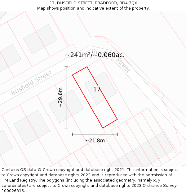 17, BUSFIELD STREET, BRADFORD, BD4 7QX: Plot and title map