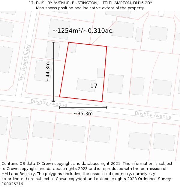 17, BUSHBY AVENUE, RUSTINGTON, LITTLEHAMPTON, BN16 2BY: Plot and title map