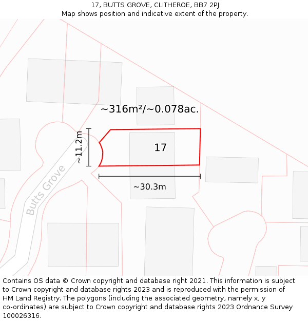17, BUTTS GROVE, CLITHEROE, BB7 2PJ: Plot and title map