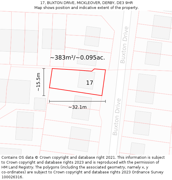 17, BUXTON DRIVE, MICKLEOVER, DERBY, DE3 9HR: Plot and title map