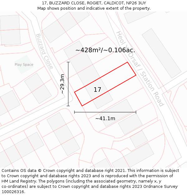 17, BUZZARD CLOSE, ROGIET, CALDICOT, NP26 3UY: Plot and title map