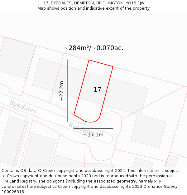 17, BYEDALES, BEMPTON, BRIDLINGTON, YO15 1JW: Plot and title map
