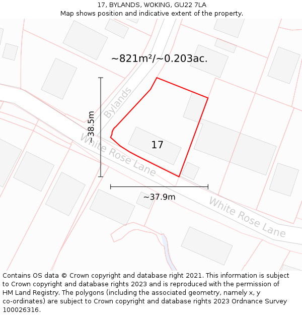 17, BYLANDS, WOKING, GU22 7LA: Plot and title map